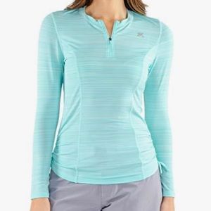 Women’s XL blue long sleeve 1/2 zip up sun shirt swim cover up zeroxposure